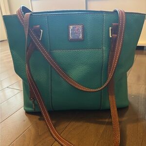 Dooney & Bourke Turquoise Tote with Brown Straps